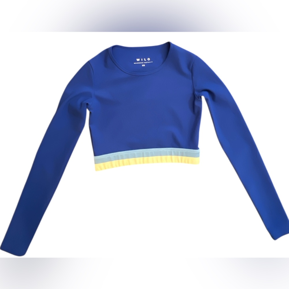 Wilo the Label Women's Long Sleeve Ribbed Crop Top Size XS Cobalt Blue Gym